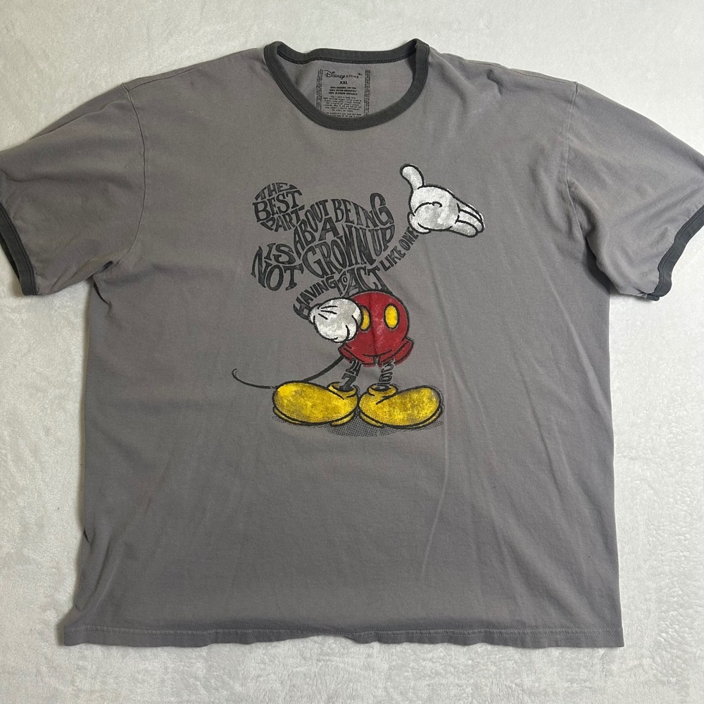Disney Store Mickey Mouse Ringer T-Shirt 2XL Gray Graphic Disneyland Resort Tee
